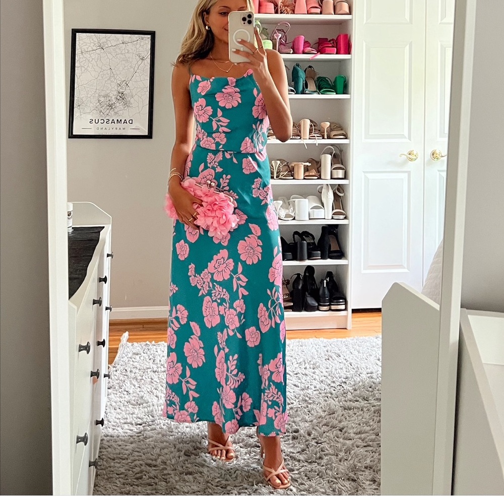 Floral Teal and Pink Maxi Dress